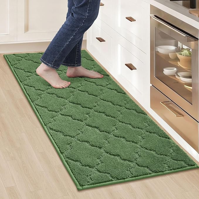 COSY HOMEER-Kitchen-Rugs 20"x48" Non-Slip Absorbent Soft Kitchen Runner Rug Polyester Kitchen Mats for Floor Washable Kitchen Standing Floor Mat for Sink Mat,Hallway,Laundry,Green