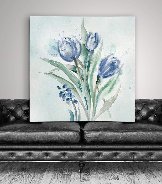 Wexford Home Blue Flower Wash II Gallery Wrapped Canvas Wall Art, 32x32