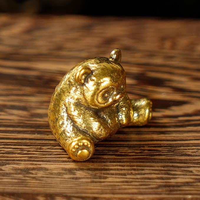 Retro Handcrafted Sitting Panda Ornament - 100% Solid Brass Decor Adorable Chubby Panda Sculpture in Resting Pose Vintage Style Collectible Art Piece Unique Gift for Panda Lovers & Nature Enthusiasts