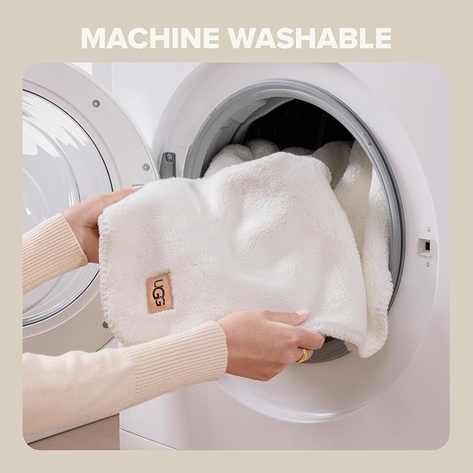 UGG Whitecap Plush Throw Blanket Fleece Lightweight Soft Cozy Throw for Couch or Bed Luxury Home Decor for Living Room Washable Hypoallergenic Blankets for Dorm Decor, 50-inch x 70-inch, White Snow