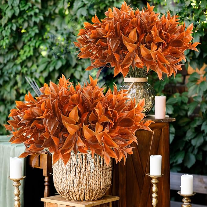 Krissing 36 Bundles Fall Artificial Flowers for Outdoors UV Resistant Faux Fall Outdoor Flowers Fake Fall Plastic Shrubs Plants for Home Garden Porch Autumn Fall Decor