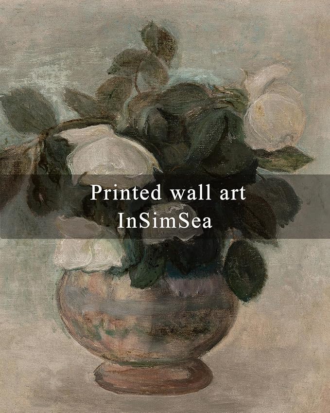 InSimSea Square Framed Canvas Wall Art, Flower Pictures Decor Flower in Vase Wall Painting, Pictures for Bedroom Bathroom Art Wall Decor, Kitchen Office Living Room Wall Art 10"x10"