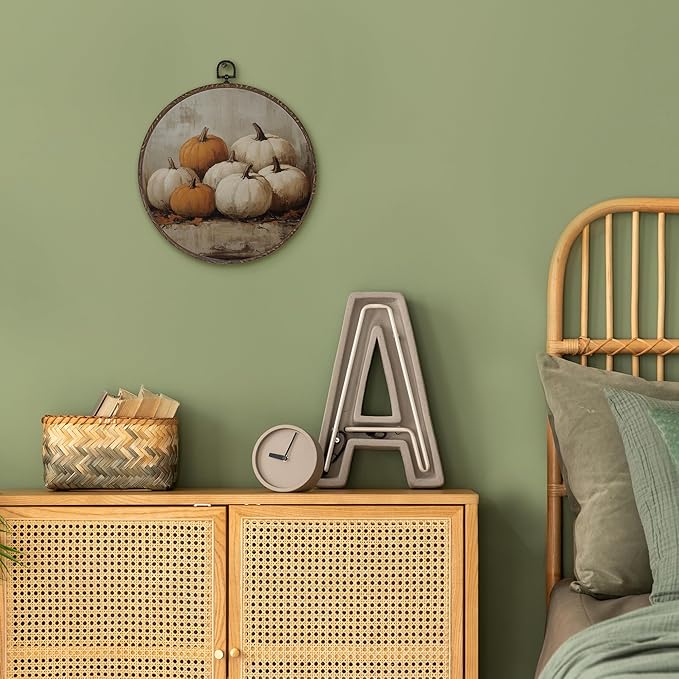 XNXLDYLH Rustic Fall Pumpkin Round Framed Wall Art Decor, Vintage Farmhouse Hanging Wall Decor Decorations, Autumn Fall Canvas Prints Wall Art Pictures Paintings for Bedroom Living Room, 10x10 Inch