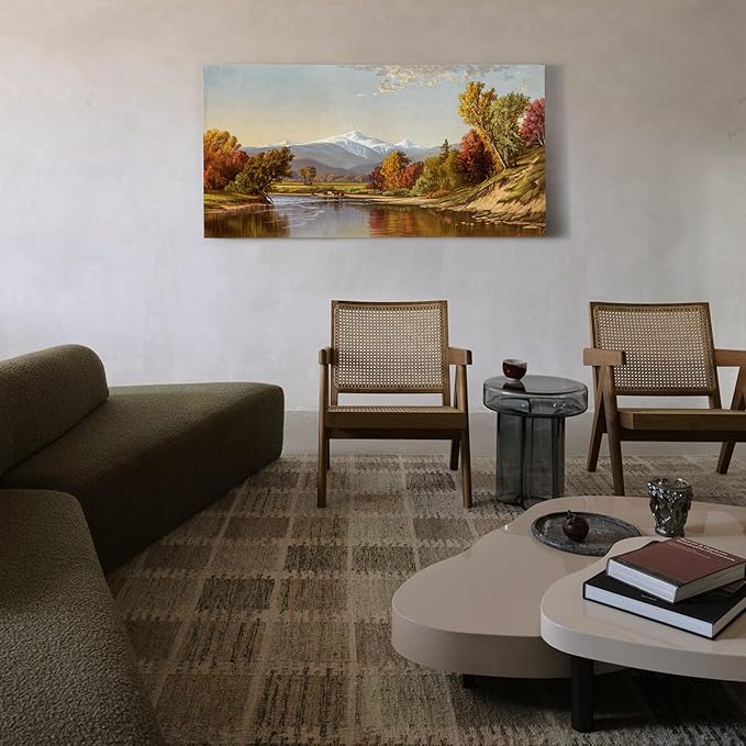 crmotu Fall Large Wall Art, Autumn Landscape Canvas Painting, Countryside Mountain River Art Prints, Natural Scenery Vintage Wall Decor Living Room Bathroom Bedroom Aesthetic Decor Pictures 20"X40"