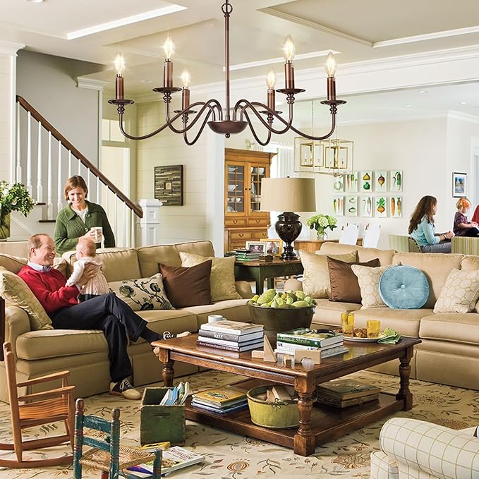 Depuley Farmhouse Chandelier for Dining Room: 6-Light Antique Industrial Hanging Ceiling Pendant Light Fixture for Kitchen - Oil-Rubbed Bronze Rustic Vintage Iron Candle Chandeliers for Entryway