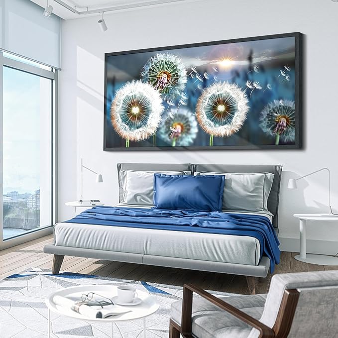 Framed wall Art Large Dandelion Canvas Art Wall Decor for Living Room Blue Landscape Prints Artwork Modern Framed Wall Picturesfor Bedroom Office Home Decorations Size 29x58