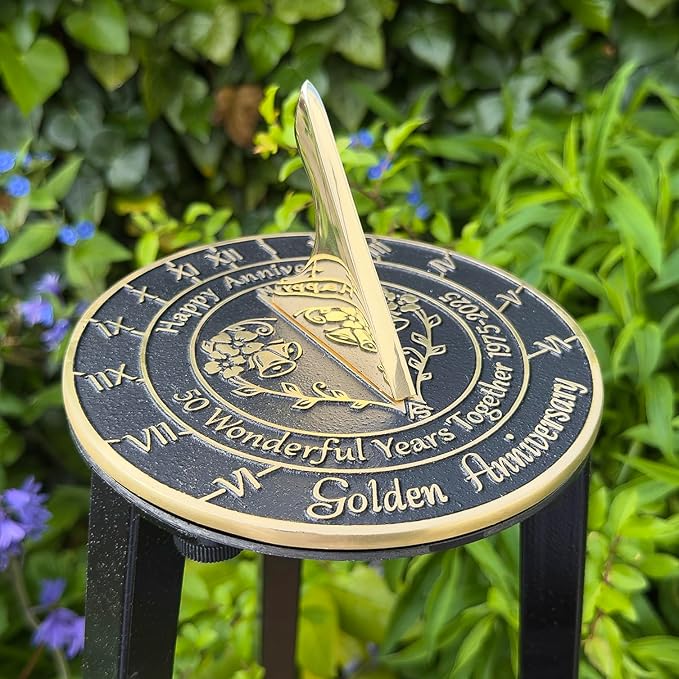 Anniversary Sundial Gift for 50th Golden Wedding Anniversary in 2025 - Recycled Metal Home Decor Or Garden Present Idea - Handmade in UK for Him, Her Parents Or Couples 50 Year Celebration
