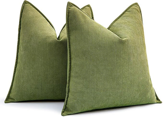 MIULEE Pack of 2 Moss Green Decorative Pillow Covers 16x16 Inch Soft Chenille Luxurious Couch Throw Pillows Farmhouse Cushion Covers with Elegant Design for Sofa Bedroom Living Room Home Decor