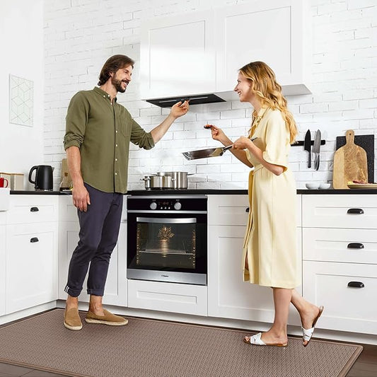 GOYLSER 5ft Kitchen Runner Rugs Non Skid Washable, Rubber Backed Absorbent Jute Kitchen Rug Carpet Sink Mat Non Slip, Light Brown