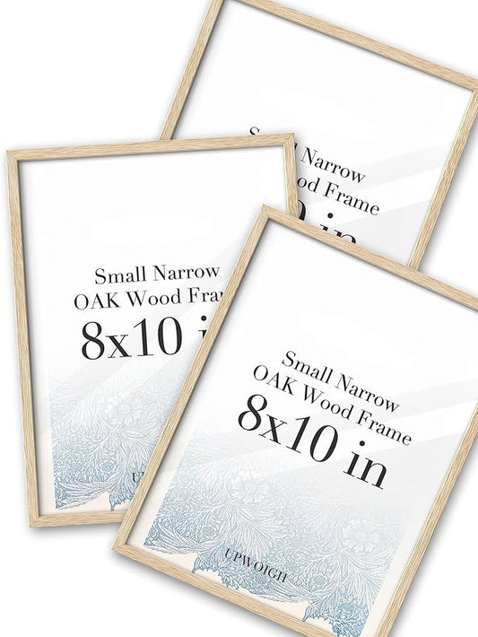 UPWOIGH 8x10 Oak Wood Picture Frame - Minimalist 8x10 Poster Frame, 8"x10" Picture Frame Wood, Natural Solid Wooden Picture Frames for Wall Art Photo and Prints (Set of 3)