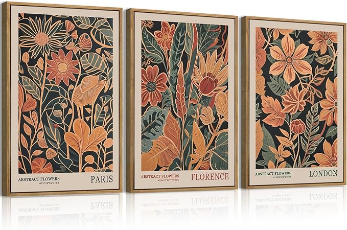 ANHUIB Floral Wall Art 16x24 Inch Large Vintage Botanical Wall Decor Retro Floral Blossom Paintings Modern Plant Art Prints Set of 3 for Living Room Bedroom Office
