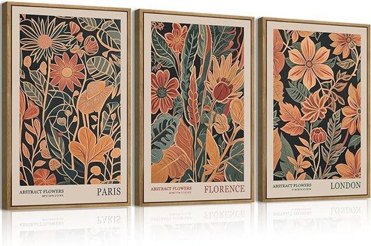 ANHUIB Floral Wall Art 16x24 Inch Large Vintage Botanical Wall Decor Retro Floral Blossom Paintings Modern Plant Art Prints Set of 3 for Living Room Bedroom Office