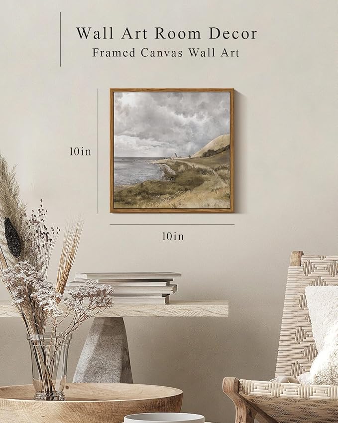 InSimSea Square Framed Canvas Wall Art, Scenery Home Decor Rustic Classical Coastal Landscape Sky Clouds Paintings, Desk Decor Artwork, Wall Art Prints for Living Room Bedroom Office 10"x10"