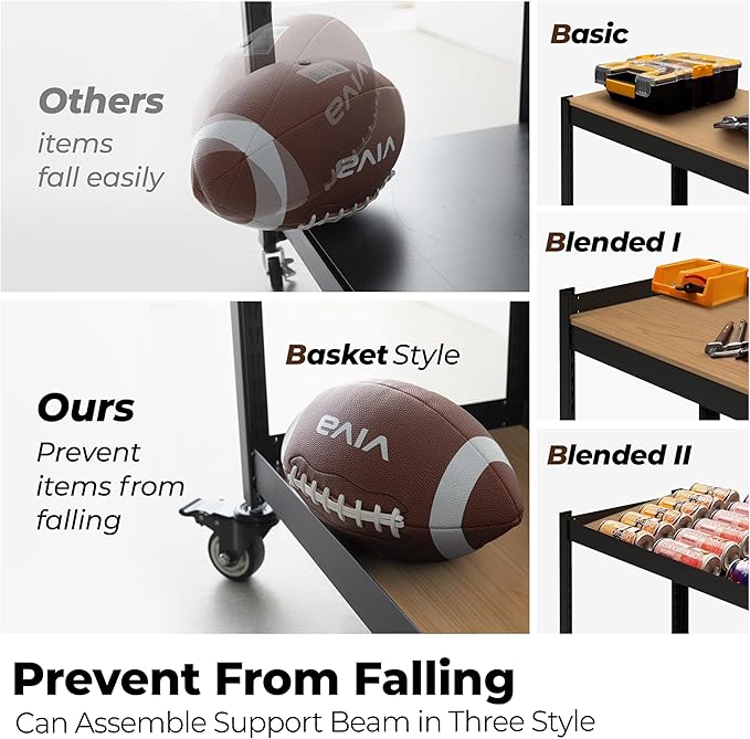 HOMEDANT House 5-Tier Metal Boltless Rolling Cart Shelf Rack Casters Heavy Duty Wheel Shelving Unit Adjustable Utility Storage Shelves Organizer Shelf Kitchen Garage 48.1" W x 18.5" D x 75.4" H 3Pack