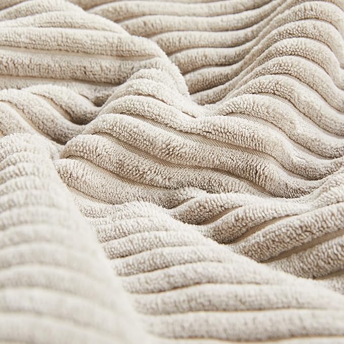 Fancy Homi 4 Packs Neutral Taupe Lumbar Decorative Throw Pillow Covers 12x20 Inch for Living Room Couch Bed Sofa, Farmhouse Home Decor, Soft Striped Corduroy Rectangle Accent Cushion Case 30x50 cm