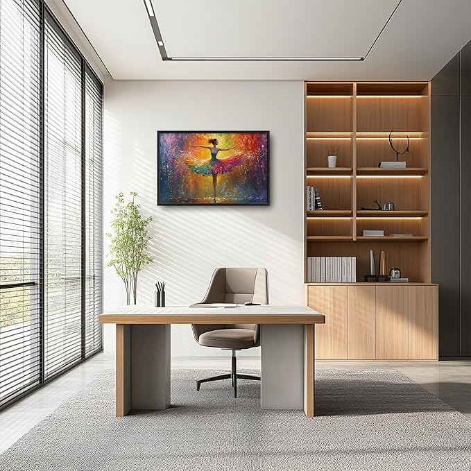 Olivine Large Wall Art, Ballerina Pictures Wall Decor, Colorful Ballet Canvas Prints, Dance Girl Painting, Framed Artwork for Bathroom Girl's Bedroom Living Room Office Home Decoration 36"x24"