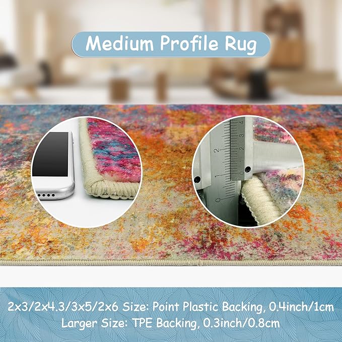 Lahome Modern Abstract Washable 5x7 Area Rugs for Living Room, Colorful Soft Bedroom Rug Low Pile Non Slip,Stain Resistance Dining Room Carpet for Nursery Office Entrance Home Office Decor