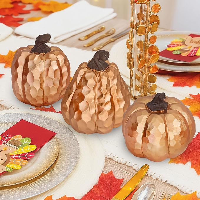 Fall Pumpkin Decor Set of 3, Resin Pumpkins Thanksgiving Table Decor, Faux Pumpkins Suitable for Fall Home Decor,Fall Table Decorations,Fall Mantel Decor