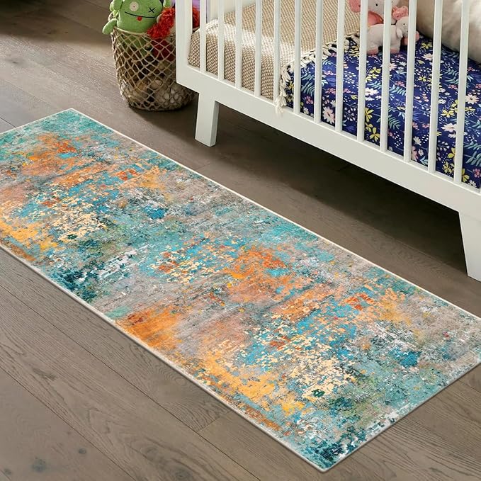 Lahome Modern Abstract Runner Rug - 2x6 Washable Hallway Rug Runner Soft Colorful Bedoom Carpet, Non-Slip Low Pile Contemporary Accent Mats for Kitchen Nursery Laundry Room