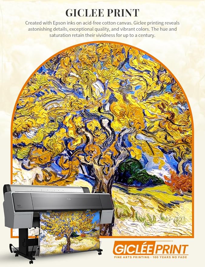 DECORARTS - The Mulberry Tree by Vincent Van Gogh. Giclee Print on Acid-Free Canvas in Gold Solid Wood Frame. Picture Size: 20x16, Total Size: 24.75x20.75, Made in USA