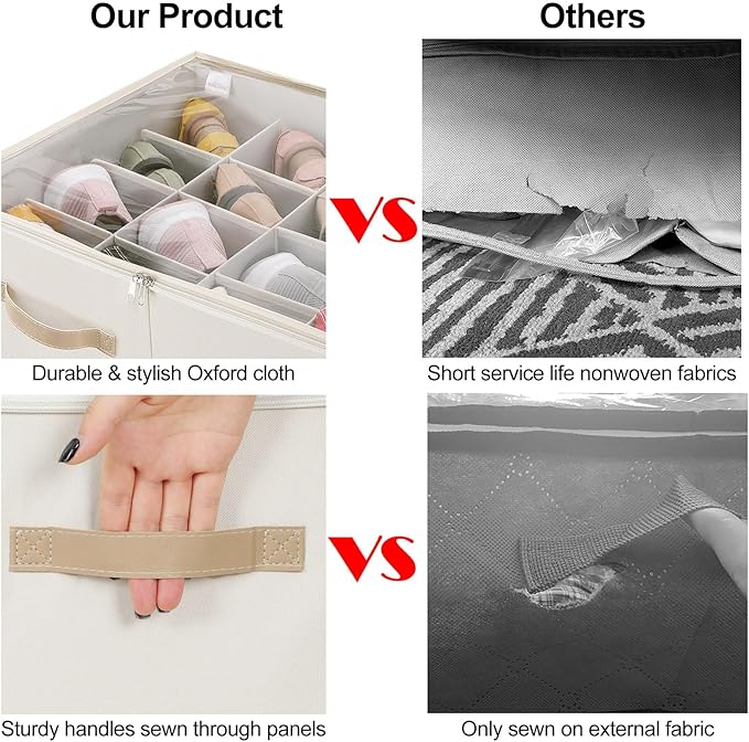 Shoe Organizer for Closet 2 Pack, Foldable Shoe Box with Adjustable Dividers and Clear Cover, Space Saving Shoe Storage Organizer Cabinet with Reinforced Handles, Fits 32 Pairs Beige TP12Y