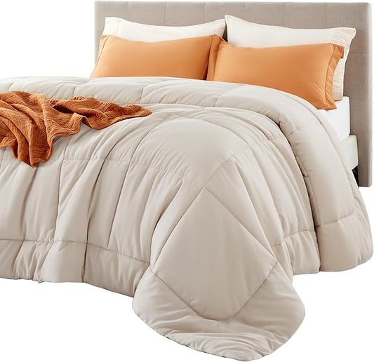 Bedsure Comforter Duvet Insert - Quilted Comforters Twin Size, All Season Duvet, GentleSoft Down Alternative Bedding, with 8 Tabs, Gifts for Women/Men, Linen, Twin 88 x 68 Inches