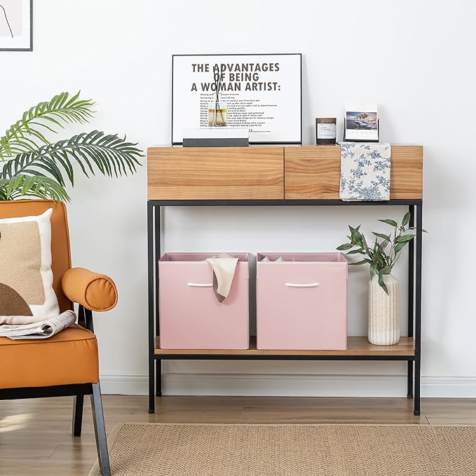 StorageWorks Pink Storage Cubes, 13x13 Storage Cube Bins with Handle, Cube Storage Organizer Bins for Shelves and Closet, Collapsible Storage Bins, 4-Pack