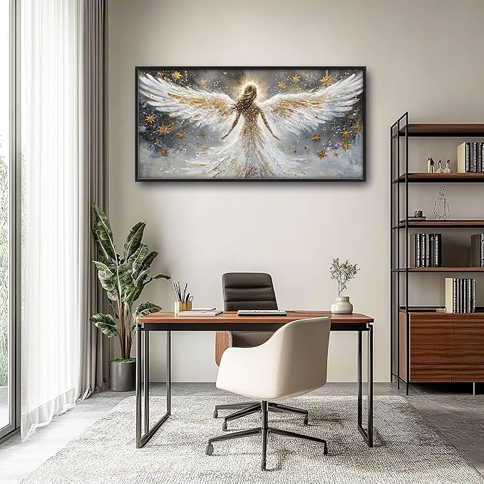 Angel Large Wall Art for Living Room, Angel Wings Oversized Wall Decor Pictures, Holy Framed Canvas Print Painting, Modern Artwork for Bedroom Office Home Decor 60"x30"
