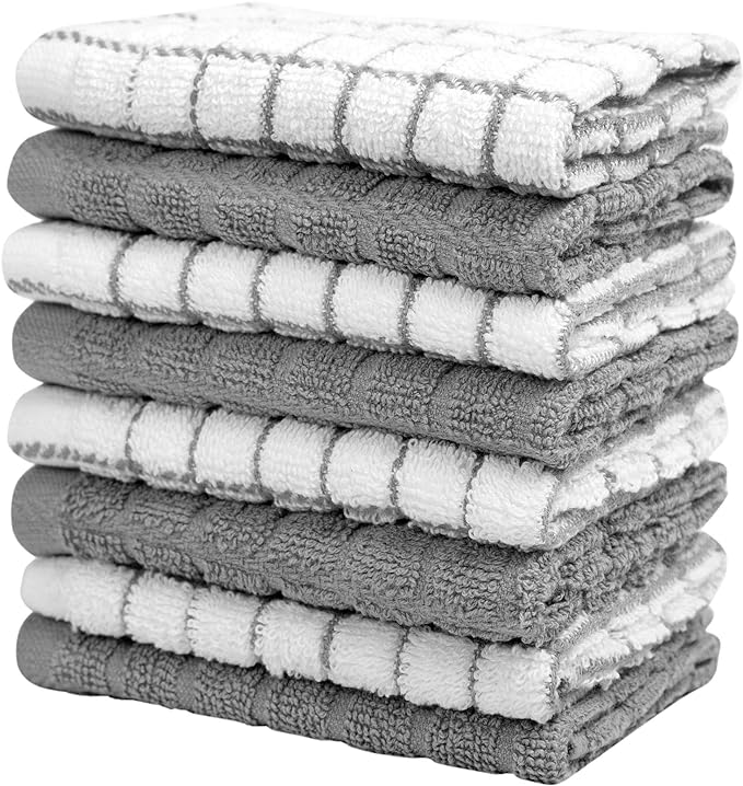 Bumble Dish Cloths (8 Pack) - 100% Cotton Dish Rags & Kitchen Washcloths for Washing Dishes | 12" x 12" | 405 GSM | Gray