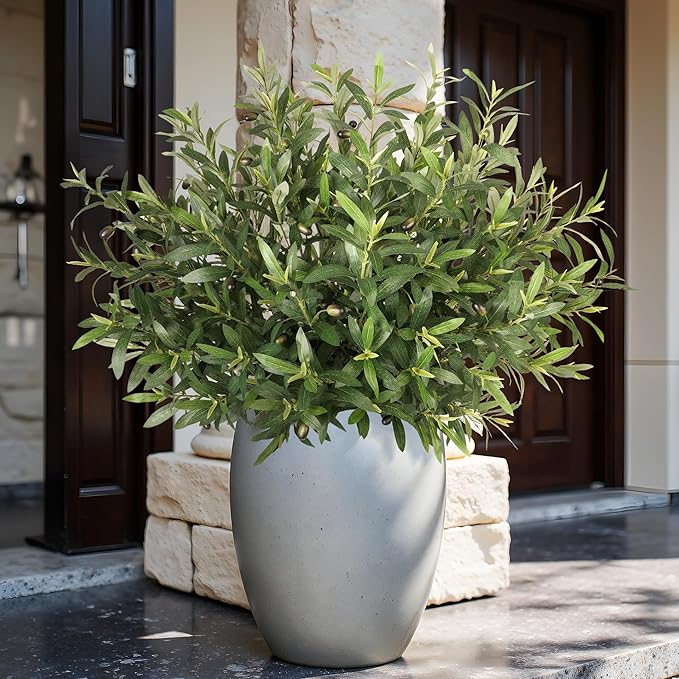 Fake Plants Olive Branch Artificial Plant 27.5in Outdoor Decorations for Living Room Olive Tree Branches Greenery Stems Can Be Used for Spring Home Decor Room Decor Office Decor(24PCS)