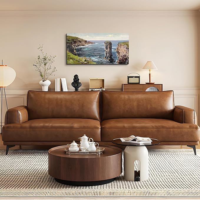 crmotu Coastal Landscape Wall Art, Coastline Mountain Cliff Scenery Canvas Painting, Ocean Nature Scenic Rustic Home Decor, Nautical Large Wall Decor Living Room Bedroom Art Prints 20X40 In