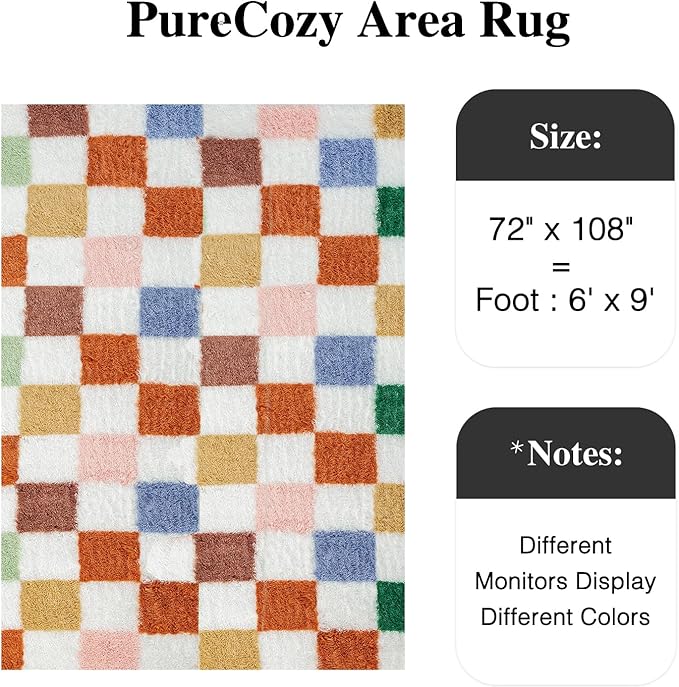 Checkered Rug 6x9 for Living Room, Modern Neutral Shag Rug Washable Non-Slip Large Area Rug Super Soft Indoor Fuzzy Carpet Fluffy Rugs for Bedroom Home Aesthetic Decor