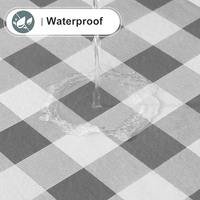 misaya Square Waterproof Vinyl Table Cloth, Buffalo Flannel Backed Tablecloth, Wipeable Plastic Table Cover for Dinner, Kitchen, Outdoor (54" x 54", Grey and White)