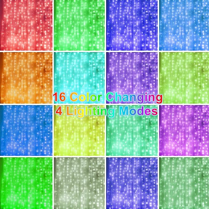 HOME LIGHTING Window Curtain String Lights, 300 LED RGB 16 Colors Changing Fairy Lights, 4 Modes with Remote, USB & Adapter Powered for Halloween Christmas Party Wedding Home Garden Wall Decorations