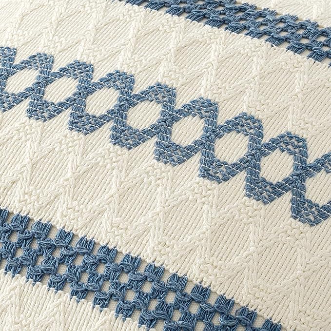 MIULEE Set of 2 Coastal Blue Boho Decorative Pillow Covers 20x20 Inch Farmhouse Rustic Couch Throw Pillows Modern Summer Cotton Cushion Covers Retro Cute Macrame Woven Home Decor for Bed Sofa Chair