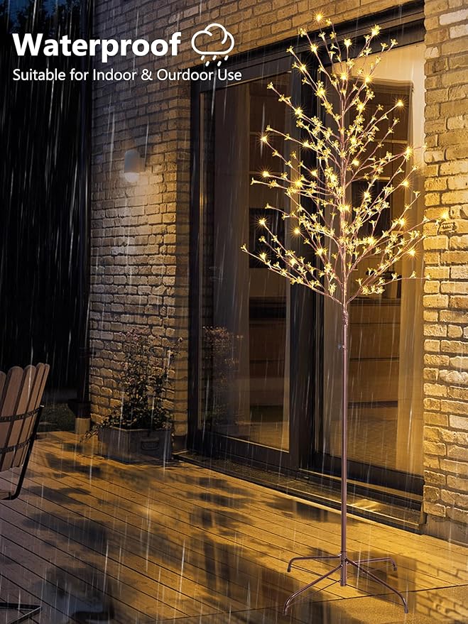 Lomotech Lighted Cherry Blossom Tree - 2 Pack 6Ft Color Changing Artificial Tree with 11 Modes Timer for Indoor Outdoor Party Holiday Christmas Decorations(Warm White to Multicolor)