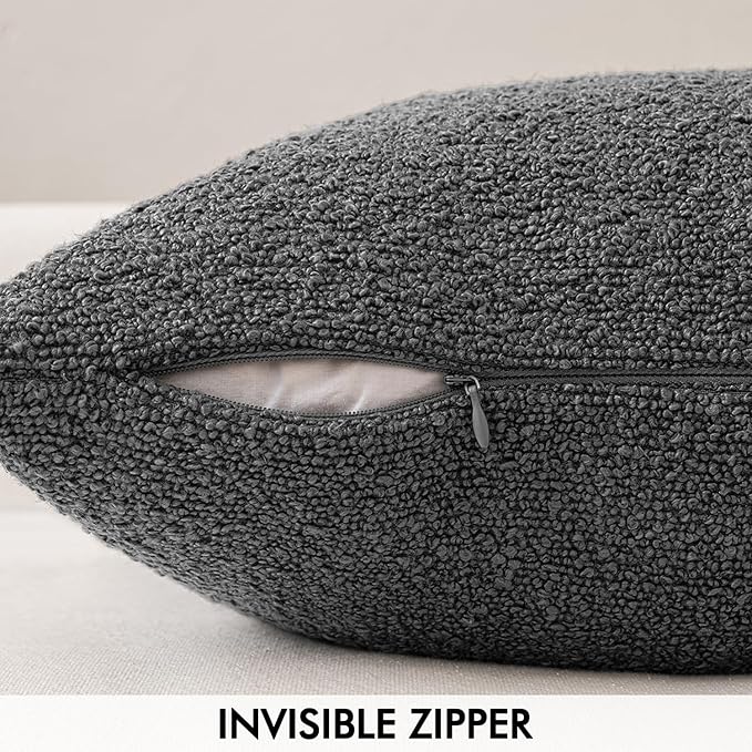MIULEE 24x24 Decorative Euro Sham Throw Pillows for Bed Set of 2 Textured Boucle Neutral Throw Pillow Coverss Dark Gray Accent Solid Couch Pillowcase Cozy Soft Sofa Livingroom Home Decor