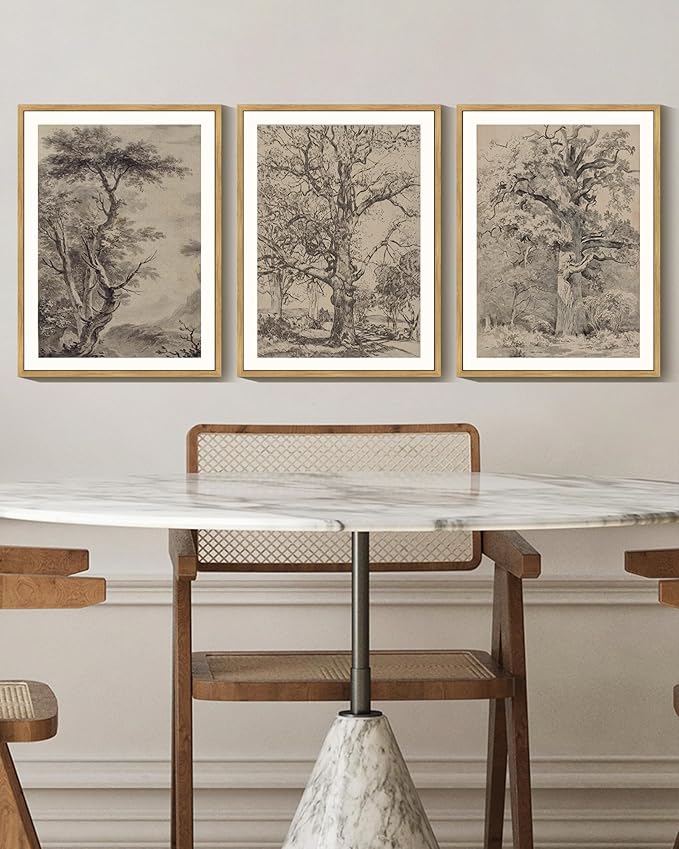 KUVIOKE Boho Vintage Tree Wall Art Framed Neutral Retro Forest Art Prints Antique Rustic Nature Wilderness Paintings Bedroom Hallway Decor 11x14in (Natural Framed)