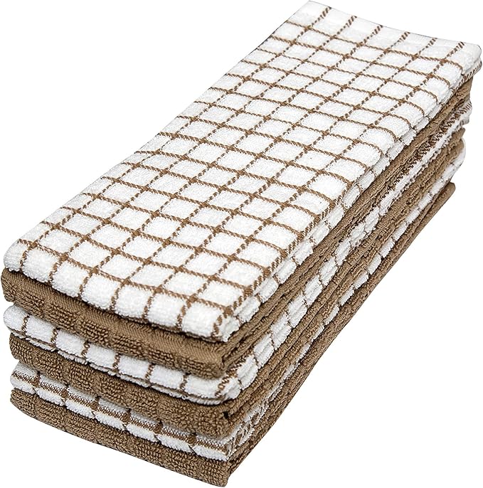 Bumble Kitchen Towels | 100% Cotton Dish Towels with Hanging Loop | 16"x 28" | 380GSM | Absorbent Kitchen Towel Set | 6 Pack, Tan