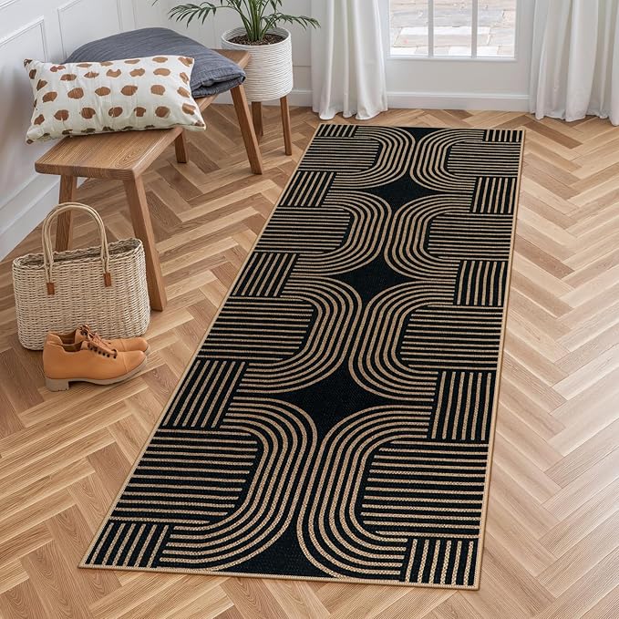 Lahome Modern Geometric Runner Rug, 2x6 Laundry Room Rug Runners for Hallways Non Slip, Washable Outdoor Carpet with Rubber Backing, Farmhouse Non Shedding Kitchen Mats for Floor Entryway