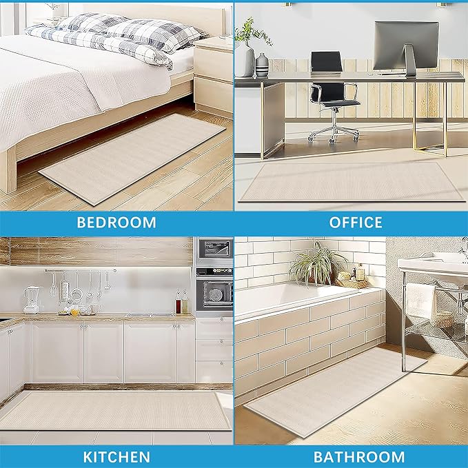 GOYLSER Braided Rug Runners for Hallways Non Slip, Water Absorbent Mat for Kitchen Floor, Beige Bathroom Rugs, Non Skid Farmhouse 2x7 Runner Rug