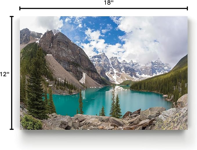Renditions Gallery Canvas Nature Artwork Banff Valley Snowy Mountaing Range along the Lake Hanging Prints for Living Room Office Walls - 12"X18" LT08
