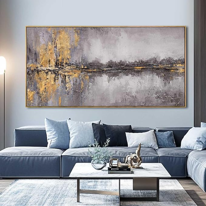 XIANSHOU Gold Abstract Wall Art Grey Pictures Modern Artwork Inspirational Wall Decor for Office 29"x 58" Gallery Wall Prints Living Room Poster Large Size