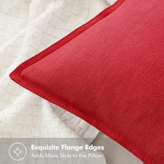 MIULEE Decorative Linen Pillow Covers 20x20 Inch Red Boho Farmhouse Neutral Couch Throw Pillows for Bed Pack of 2 Accent Modern Pillowcase Sofa Livingroom Home Decor