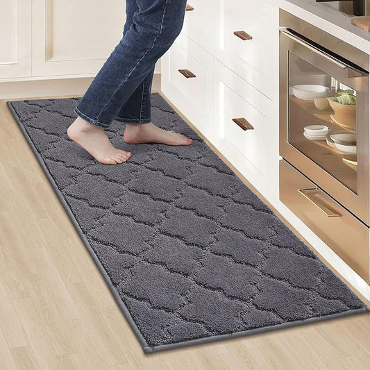 COSY HOMEER-Kitchen-Rugs 20"x48" Non-Slip Absorbent Soft Kitchen Runner Rug Polyester Kitchen Mats for Floor Washable Kitchen Standing Floor Mat for Sink Mat,Hallway,Laundry,Dark Grey