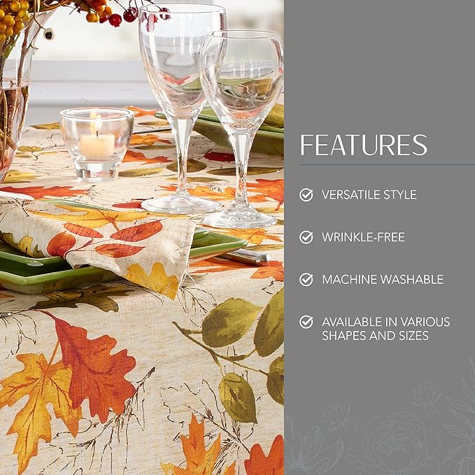 Elrene Home Fashions Autumn Leaves Fall Printed Wrinkle Resistant Tablecloth, Holiday Table Cover for Formal or Everyday Use, 60"x120" Oblong/Rectangle