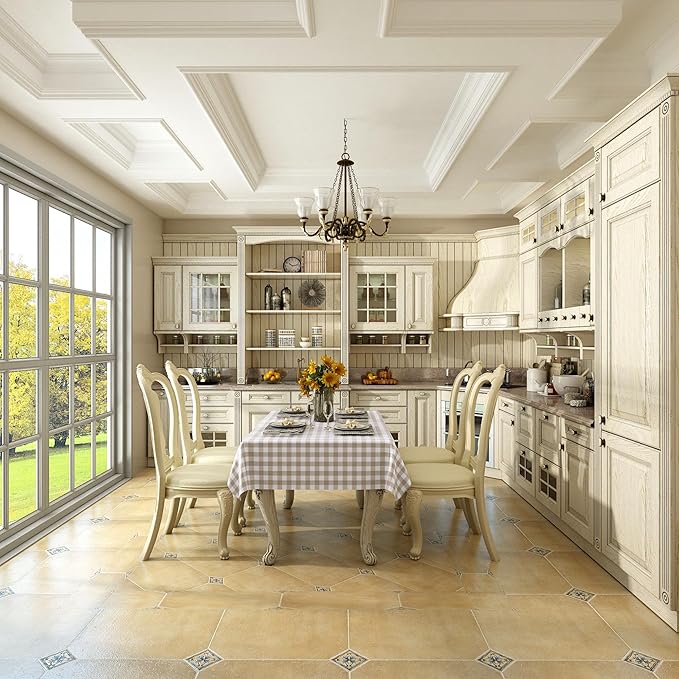 misaya Rectangle Waterproof Vinyl Table Cloth, Buffalo Flannel Backed Tablecloth, Wipeable Plastic Table Cover for Fall, Thanksgiving (54" x 78", Khaki and White)