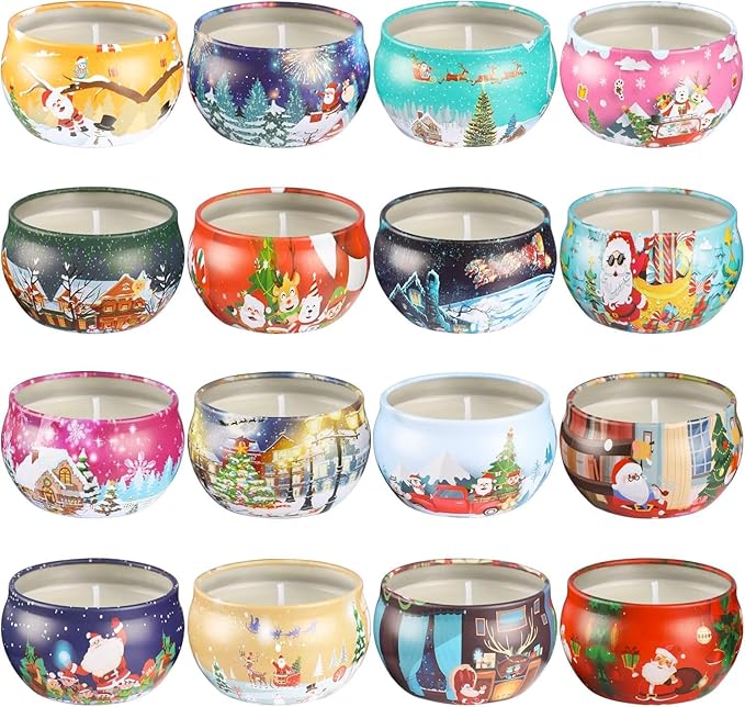 16 Pack Christmas Scented Candles Gift Set 2.5oz Strong Fragrance jar Candles Natural Soy Wax Candles Portable Travel Tin Jar Candles Gifts for Home Scented Decoration Birthday Valentine'sDay
