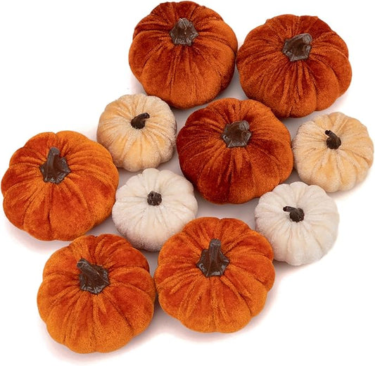 Briful Fall Pumpkins Decoration for Home, 10PCS Assorted Velvet Pumpkins Small Fake Pumpkins for Autumn Harvest Thanksgiving Halloween Party Table Centerpiece Decoration(Beign/Brown/Orange)