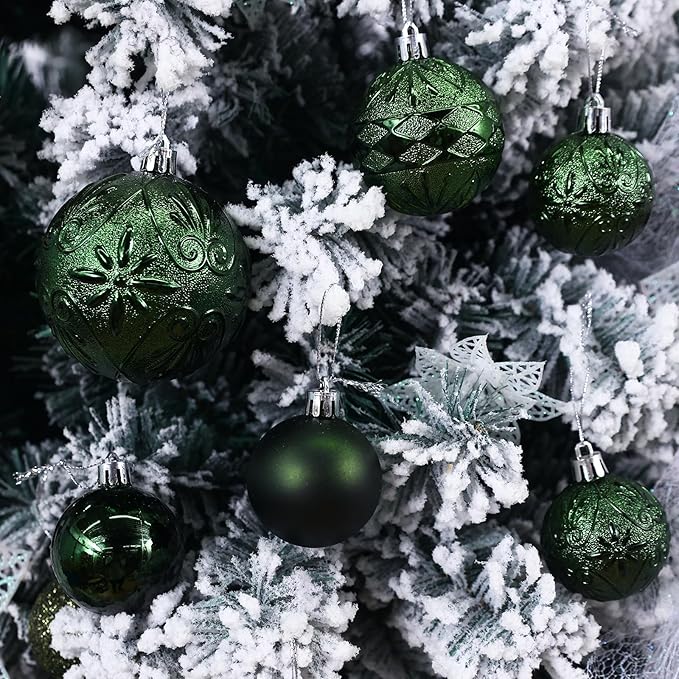 Wironlst Christmas Ball Ornaments - 30pcs Shatterproof Plastic Christmas Ornaments Hanging Ball Decorations for Xmas Tree, Holiday, Wedding, Party (Multi-Size, Dark Green)